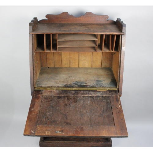 111 - An Edwardian Hall Desk with Fall Front to Fitted Interior, Galleried Top and Three Drawers, Brass Dr... 