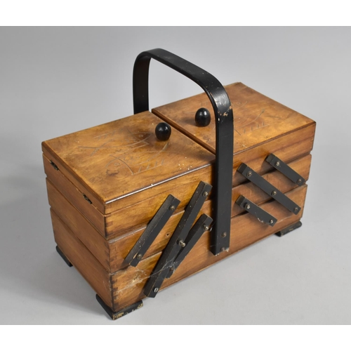 113 - A Mid 20th Century Cantilevered Sewing Box Containing Cotton Thread and Other Sewing Accessories (Hi... 