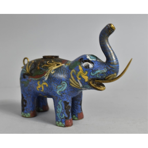 116 - A Far Eastern Cloisonne Enamelled Altar Censer in the Form of an Elephant, Missing One Brass Trunk, ... 