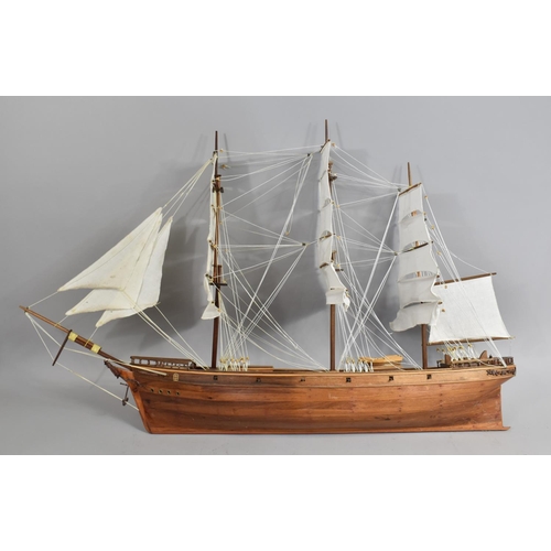 133 - A Large Wooden Model of a Three Masted Gun Boat in Full Sale, 97cms Long