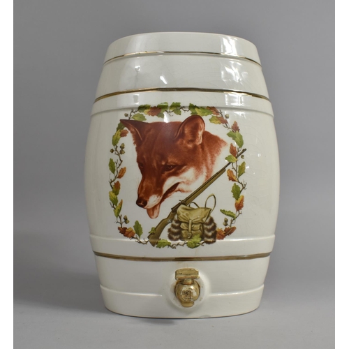 143 - A Mid 20th Century Transfer Printed Ceramic Spirit Barrel with Tap, 29cms High