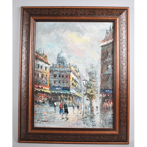 145 - A Framed Oil on Board by K Neil, Depicting Parisian Street, 29x39cms