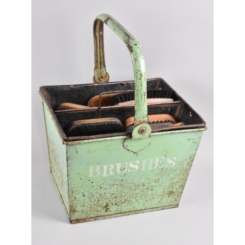 152 - A Vintage Green Enamelled Shoe Cleaning Bucket with Removable Tray, 28cms Wide