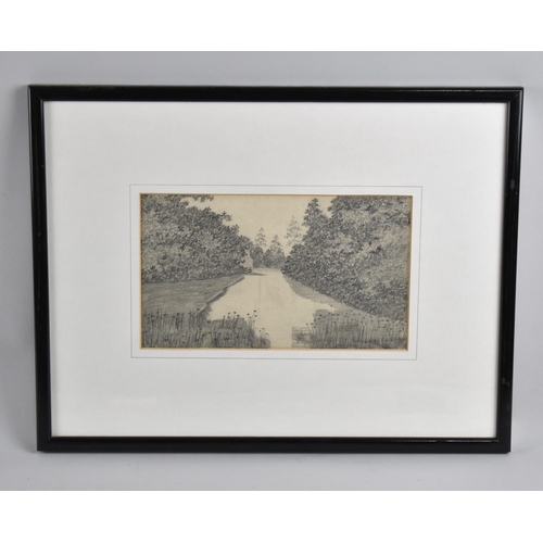 157 - A Framed Pencil Sketch, The Black Pool, Welshpool, 22x13cms