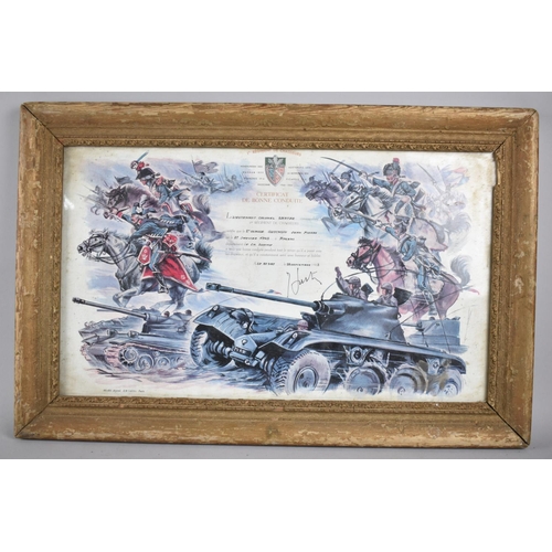 166 - A French Tank Regiment Good Conduct Certificate, 48x28cms