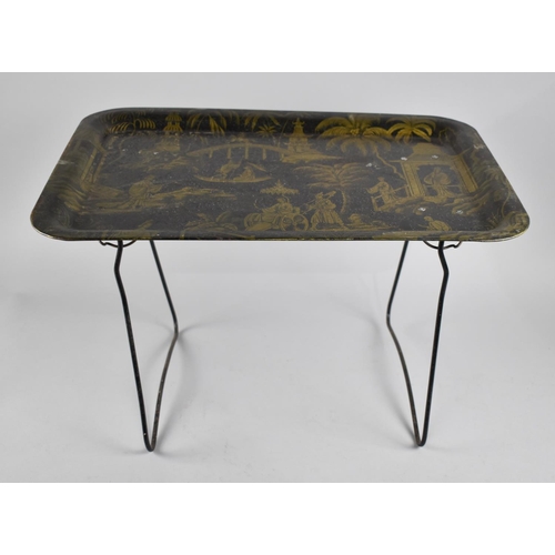 184 - A Mid 20th Century Metal Bed Tray with Chinoiserie Decoration, 56cms Wide