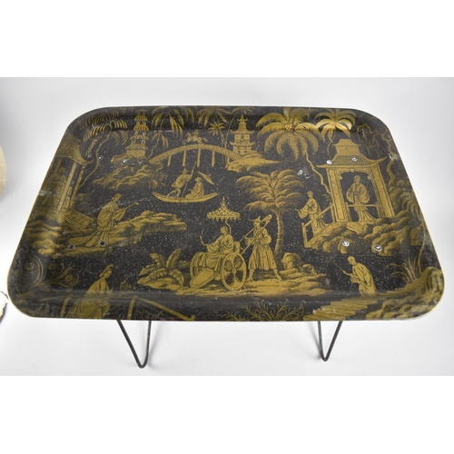 184 - A Mid 20th Century Metal Bed Tray with Chinoiserie Decoration, 56cms Wide