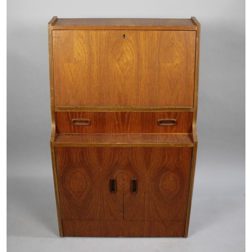 222 - A 1970s Teak Hall Bureau, Fall Front, Centre Drawer and Cupboard Base, 61cms Wide