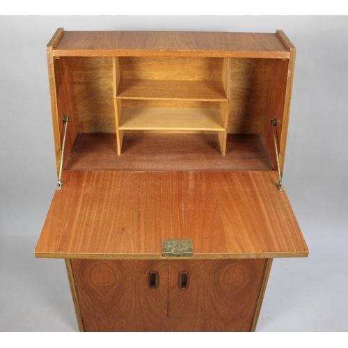 222 - A 1970s Teak Hall Bureau, Fall Front, Centre Drawer and Cupboard Base, 61cms Wide