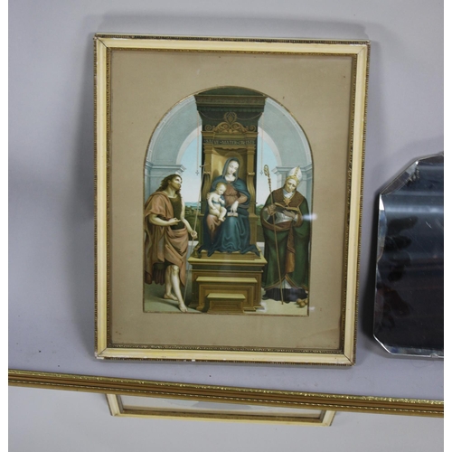 224 - A Gilt Framed Mirror, Gilt Framed Dressing Mirror and a Religious Print