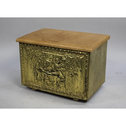 232 - A Mid 20th Century Pressed Brass Slipper Box with Hinged Lid, 46cms Wide