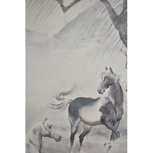 236 - A Framed Chinese Print, Horses, 37x75cms