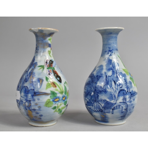 242 - A Pair of Chinese Porcelain Famille Rose Clobberd Vases of Bottle Form, 13cm high, Condition Issues