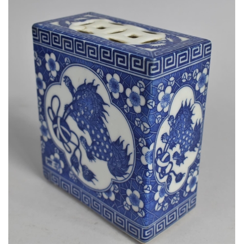 243 - A Chinese Porcelain Blue and White Opium Brick Decorated with Temple Lion Cartouche on Prunus Ground... 