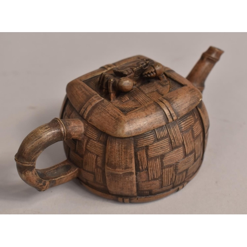 247 - A Chinese Yixing Teapot of Basket Form having Crab Finial, 7.5cm high