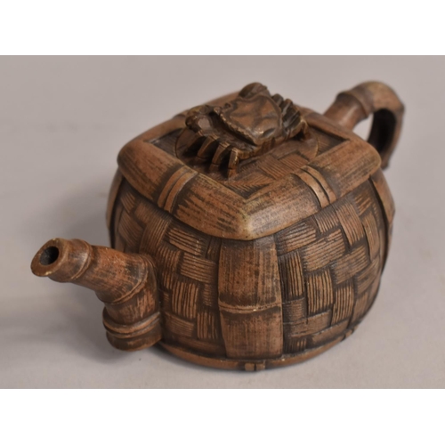 247 - A Chinese Yixing Teapot of Basket Form having Crab Finial, 7.5cm high