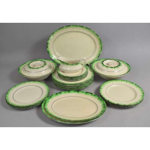 323 - A Part green cream  Edwardian dinner service, Grassmere pattern by T G Green, to include 6 dinner pl... 