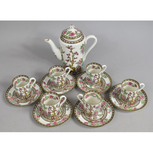 324 - A Coalport Indian Tree coffee set comprising of 6 cans and saucers and coffee pot.