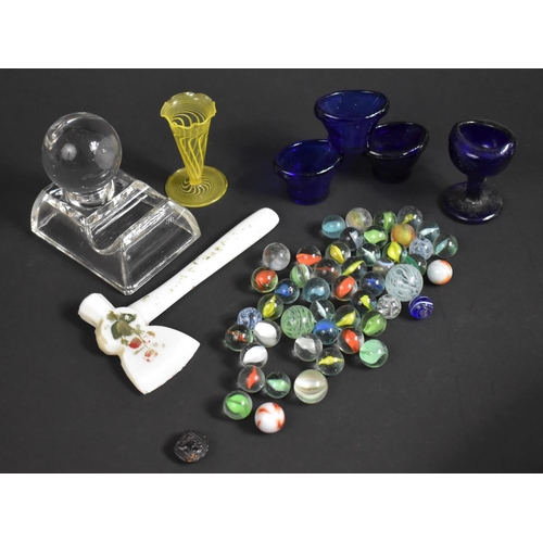 360 - A Small Collection of Various Glassware to include Marbles, Eye Washers, 19th Century Small Bud Vase... 