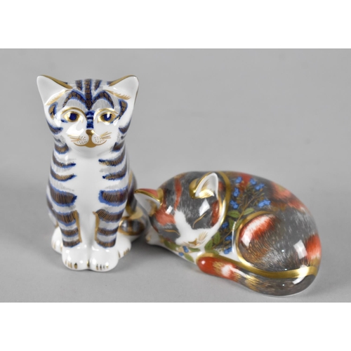 409 - Two Royal Crown Derby Kitten Paperweights, Gold Buttons