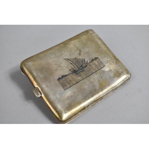 430 - An Egyptian White Metal Cigarette Case, Decorated with Arabic Scenes and Inscribed to Inner, 