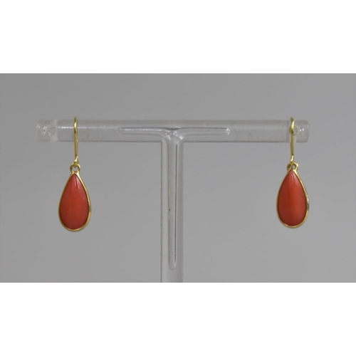 453 - A Pair of Coral Teardrop Earrings