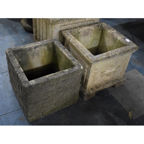 469 - Two Reconstituted Stone Square Garden Planters, One with Campana Urn Decoration, Largest 29cms Diame... 