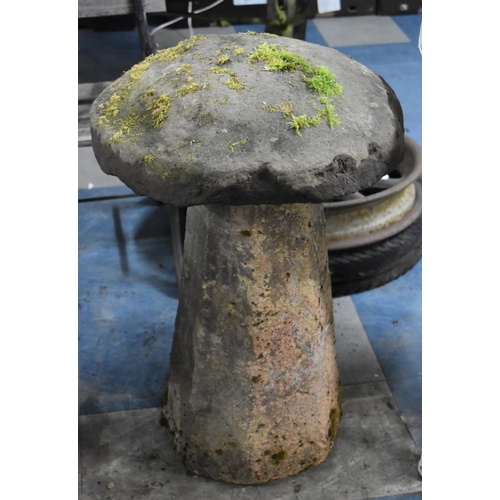 477 - A Late 19th/Early 20th Century Sandstone Staddle Stone Top on an Unrelated Octagonal Base, 73cms Tal... 