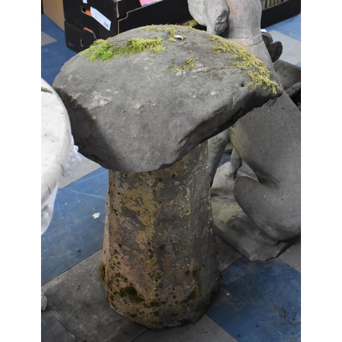 477 - A Late 19th/Early 20th Century Sandstone Staddle Stone Top on an Unrelated Octagonal Base, 73cms Tal... 