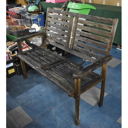 488 - A Wooden Slatted Garden Bench, Weathered Condition, 110cms Wide