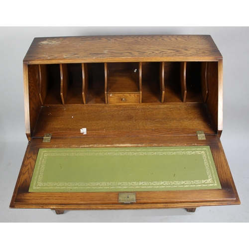 530 - A Mid 20th Century Oak Linenfold Fall Front Bureau, Single Drawer over Cupboard Base, 84cms High