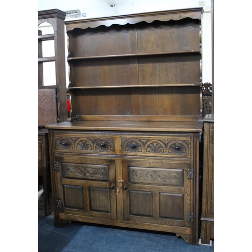 534 - A Mid 20th century Oak Dresser with Two Drawers over Cupboard Base, Two Shelf Plate Rack, 122cms Wid... 