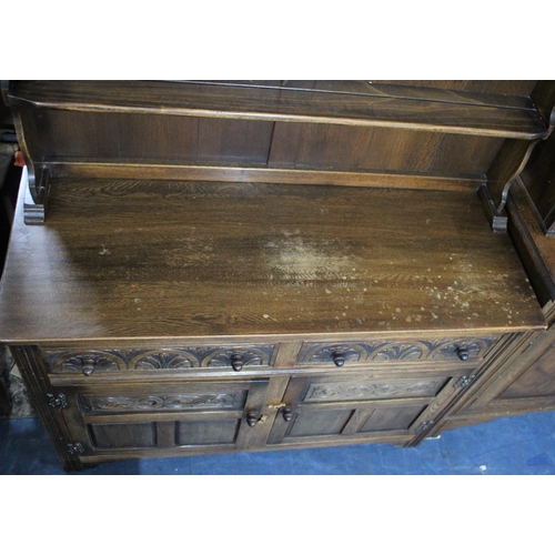 534 - A Mid 20th century Oak Dresser with Two Drawers over Cupboard Base, Two Shelf Plate Rack, 122cms Wid... 