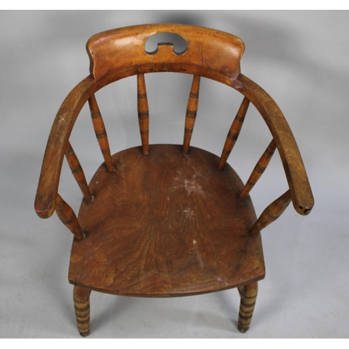 575 - A Cut Down Smokers Bow Armchair in Need of Attention to Spindles