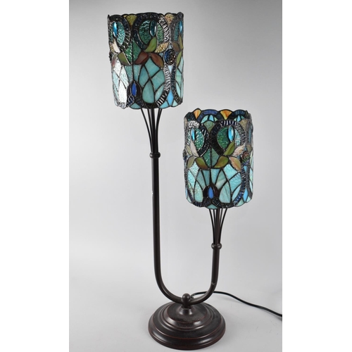 63 - A Modern Two Branch Table Lamp with Tiffany Style Shade, 73cms High