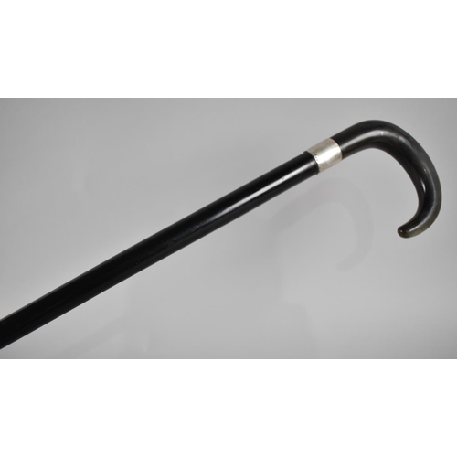 67 - A Silver Mounted Horn Handled Ebony Shafted Walking Stick, AR London 1924, Missing Ferule