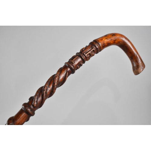 70 - A Victorian Carved Walking Stick, Dated 1873, Decorated with Snakes and Monogrammed WG