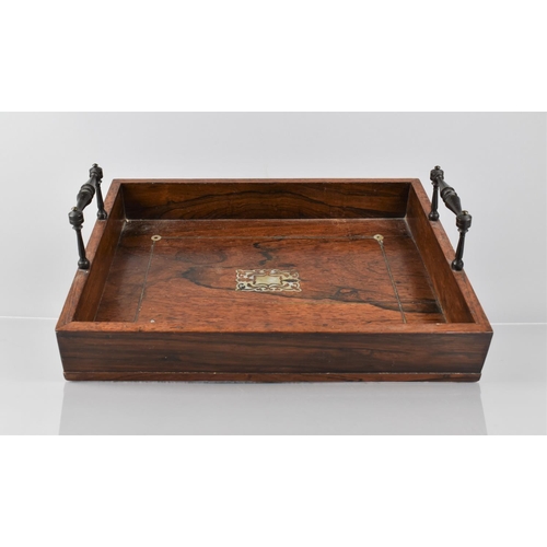 71 - A Late 19th Century Rosewood Pen Tray with Mother of Pearl Inlay having Two Carrying Handles, 33x26c... 