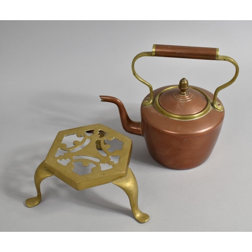 86 - A Mid/late 20th Century Copper and Brass Spirit Kettle on Stand