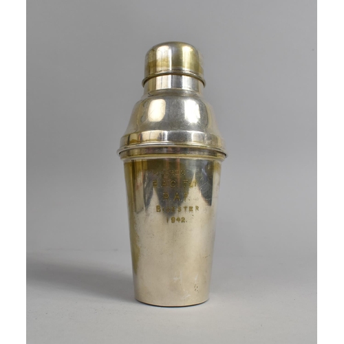 93 - A Mid 20th Century Silver Plated Cocktail Shaker, Engraved 