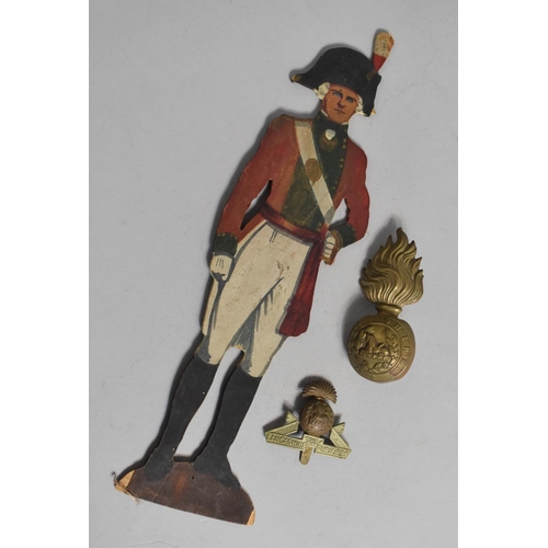 94 - A Fret Cut Wooden Model of a Soldier, Condition Issues, 30cms High, together with a Royal Lancashire... 