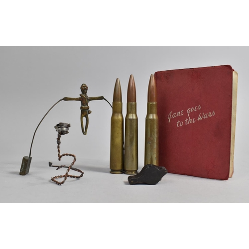 99 - A Collection of WWII and Later Militaria to include Three Spent Shells, Trench Art Tightrope Walker ... 