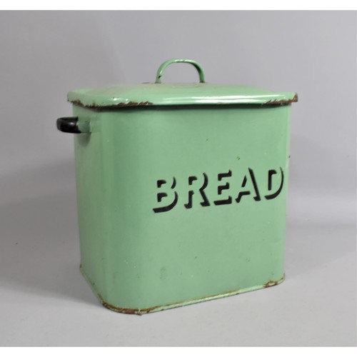 155 - A Vintage Green Enamelled Bread Bin