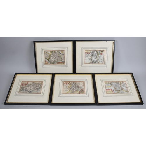 172 - A Set of Five 17th Century Hand Coloured Map Engravings by Flemish Engraver Pieter Van Denkeer to in... 