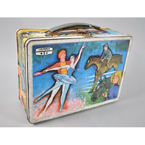 174 - A C.1960's/70's Girls Thermos Tin Lunch Box Decorated with Women at Work to Include Ballet Dancer, R... 