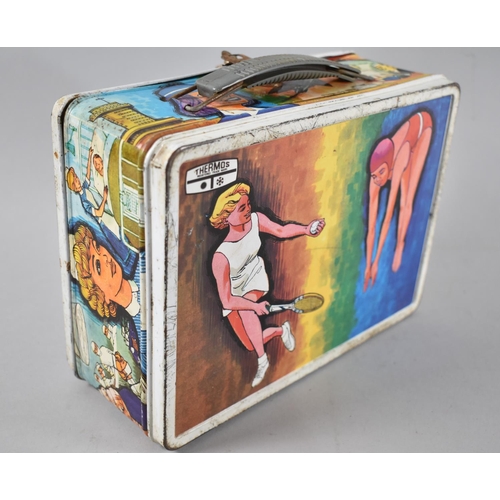 174 - A C.1960's/70's Girls Thermos Tin Lunch Box Decorated with Women at Work to Include Ballet Dancer, R... 