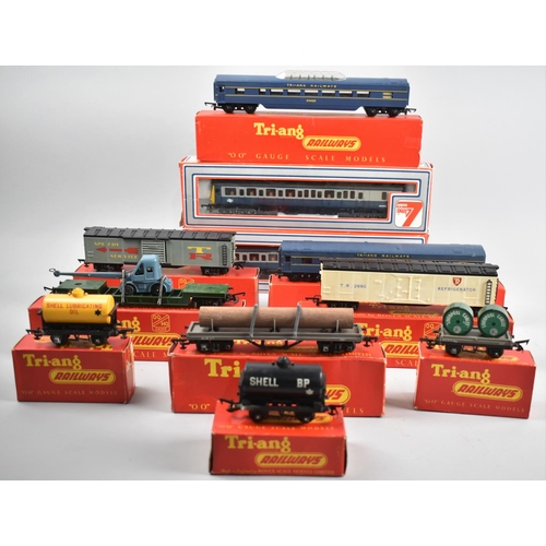 198 - A Collection of Triang Railways OO Gauge Wagons, Coaches etc Together with Two Lima Coaches