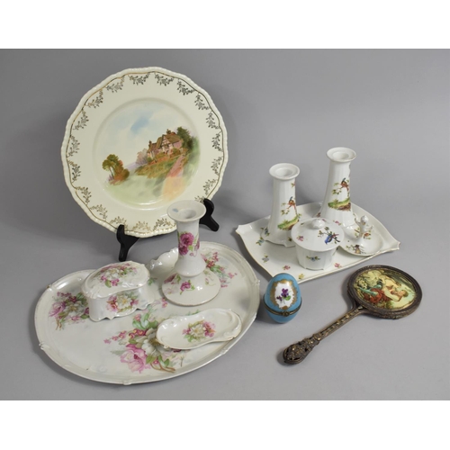 292 - Two Part Porcelain Dressing Table Sets together with a Porcelain Box in the Form of an Egg with Hand... 