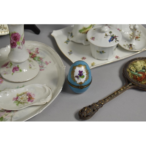 292 - Two Part Porcelain Dressing Table Sets together with a Porcelain Box in the Form of an Egg with Hand... 