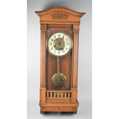 293 - An Edwardian Oak Framed Eight Day Wall Clock, the Glazed Hinged Front Opening to Enamel Face with Ar... 